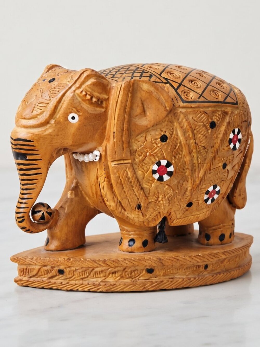 Hand-Carved Wooden Indian Elephant Figurine | Lucky Charm – Artisan Decor